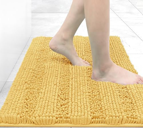 Grandaily Chenille Gestreifter Badezimmerteppich Matte, Extra Dicke und Saugfähige Badteppiche, Rutschfester Weicher Plüsch Shaggy Badteppich, Maschinenwäsche Trocknen, 16x24, Gelb