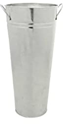 APAC Galvanized Metal Flower Vase (38cm H x 17cm Dia), Set of 2, Rustic Farmhouse Tall Flower Bucket with Handle, Galvanized Zinc Planter for Outdoor Indoor Home Décor