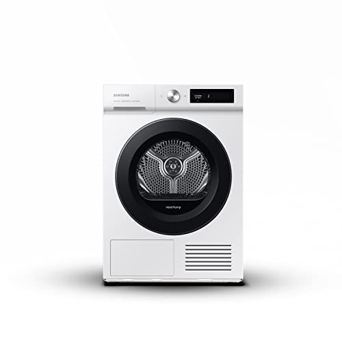 Samsung Asciugatrice Ai Control con Optimal Dry sensor DV90BB5245AWS3 9 Kg, Pompa di Calore, Classe A+++, Wifi, Oblò reversibile, Carica Frontale, 60l x 85h x 60p cm