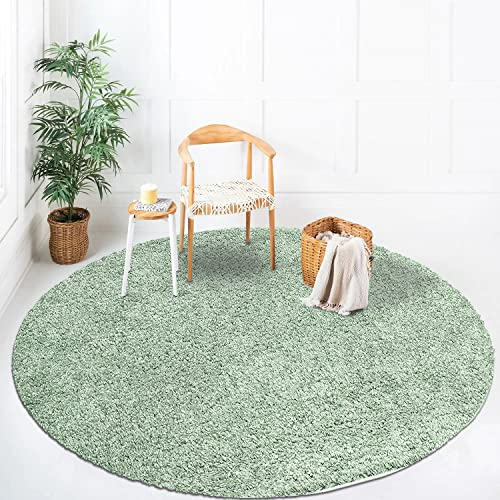 payé Teppich Rund Hochflor Shaggy - 160x160cm - Pastell Grün Einfarbig Uni Flauschig Modern Boho Wohnzimmer Schlafzimmer Deko Teppiche Weich Schlafzimmer