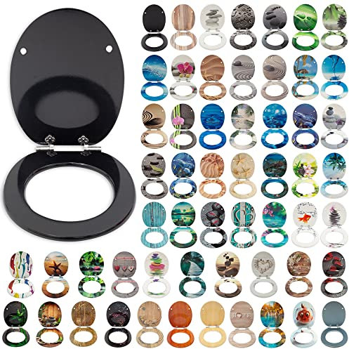 SG Traders® Toilet Seat with Soft Close - Wooden Toilet Seat Cover with Zinc Alloy Hinges, Comfortable Toilet Seat Covers with Colorful Designs Easy to Install, Assembly (Black Glitter)