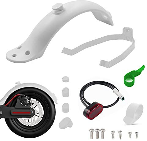 Sinxioer Guardabarros trasero para scooter, con luz trasera y levas de cambio, soporte para guardabarros con tornillos, para scooter M365/1S, guardabarros trasero (blanco)