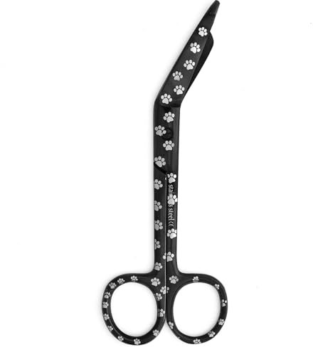 Verbandsschere, 14 cm, mehrfarbig, Pfotenabdruck, Tierärzte, Erste-Hilfe-Schere, Edelstahl, ideal für Krankenschwestern, Medizinstudenten, Sanitäter, Tierärzte, Erste Hilfe (schwarze Pfoten)