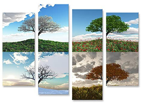 islandburner Bild auf Leinwand Einsamer Baum im Vier Jahreszeiten Zeitraffer Bilder Wandbilder Poster IIAP-4erP