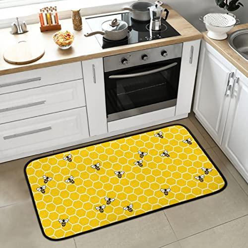 FZDXZJJ Honeycomb Bee Kitchen Mat Cushioned Anti-Fatigue Kitchen Rug, Animal Yellow Honeybee Non-Slip Kitchen Mats and Rugs Washable Floor Comfort Runner Mat for Home Sink Laundry Bathroom 39 X 20