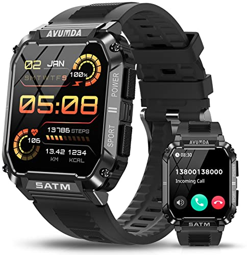 AVUMDA Smartwatch für Herren, 1,95 Zoll (4,95 cm), großes Display, Aktivitätstracker, Schrittzähler, Pulsmesser, SpO2, Herren-Smartwatch, Musik-Player, 123 Sportmodi, Benachrichtigungen für