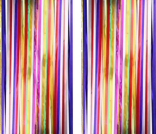 Multicolore Bande Fond - AILEXI 2pcs 1M*2.5M Rideau Frangé de Feuille pour La Décoration de Fête de Photo