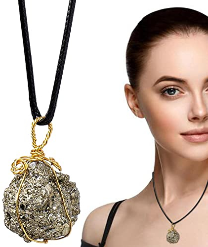 Rohe Kristall-Halskette Natürliche rohe Pyrit-Anhänger-Halskette Golddraht-Wicklung grobe Pyrit-Anhänger Handgemachte Heilungs-Edelstein-Anhänger-Halskette Unregelmäßige Edelstein-Anhänger-Halskette