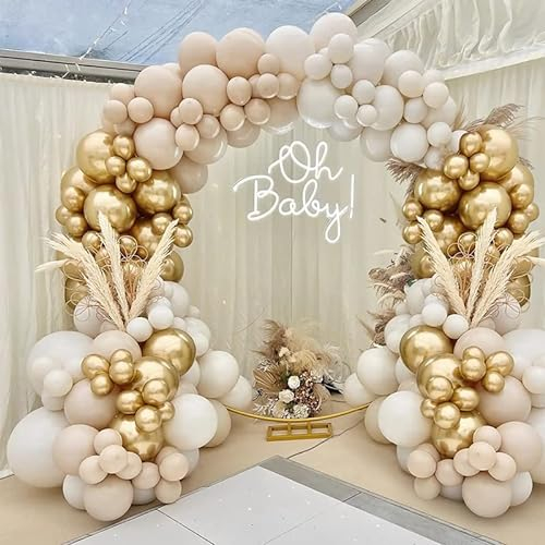 Luftballons Weiß Geburtstagsdeko, Ballon Girlande - Elfenbeinfarbene Ballons, Gold und Zarte Orange Ballons, Ballonbogen für Geburtstag, Boho Hochzeit Deko, Taufe, Babyparty, Baby Shower, Verlobung