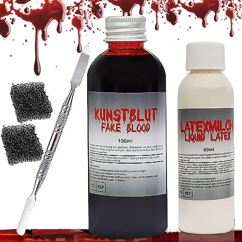 Kit Maquillage Halloween, Kit Faux Sang Halloween, Maquillage Halloween pour Visage, Faux Sang Lavable, Latex Halloweens Maquillage Effet Spéciaux pour Fête Cosplay, Réaliste