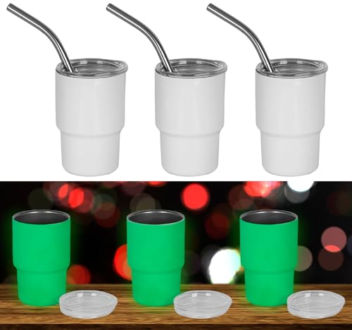 ZREGGUR 3Oz Mini Tumbler Shot Glass With Lid and Straw, Sublimation Blanks Tumbler Glow Green Stainless Steel Wine Glass Set 6 Mixed Colors,Gifts For Whiskey Lover,Wedding Birthday Bachelorette Party