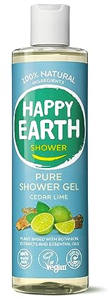 Happy Earth Gel de Ducha - Para Hombres y Mujeres - Gel de Ducha - 100% Ingredientes Naturales & Veganos - Cedro Lima - 300 ML