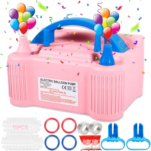 AOUVT Pompa Elettrica per Gonfiaggio Palloncini, 600W Pompa Elettrica per Palloncini a Doppio Ugello, Pompa Portatile per Gonfiaggio Palloncini, Adatto per Carnevale, Feste e Matrimoni