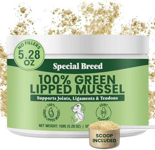 Green Lipped Mussel Powder for Dogs & Cats - 100% New Zealand Green Lipped Mussels - Natural Hip & Joint Supplement for Joints, Tendons, Ligaments, Muscles - 150 Grams - Up to 500 Servings
