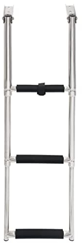 Loibinfen Folding Boarding Ladder for Wwimming Pool, Boat and Other Mounting Platform, High Strength Stainless Steel Telescopic Boarding Ladder, 3-Step Stainless Steel
