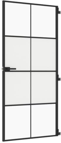 vidaXL Porte Intérieure Mince, Porte Intérieure Moderne, Porte Vitrée, Porte de Chambre, Porte de Salle de Bain Maison, Noir 93x201,5 cm Verre Trempé Aluminium