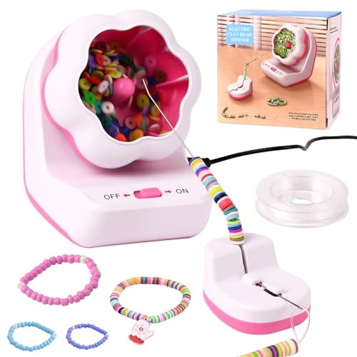 BokingOne Automatic Clay Beads Bowl, Electric Bead Spinner for Bracelets Making, Clay Bead Spinner with Needle and Thread for Jewelry Making, Necklace, Waist Crafts (Pink)