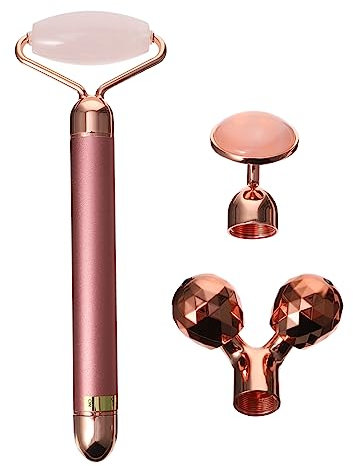 DOITOOL 1 Jeu Masseur de jade rouleau de jade naturel rouleau facial grattant outils de massage électrique Rouleau facial en jade tripler molette tige d'or