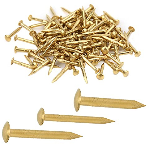 HERCHR 100 Pièces Clous en Laiton, Tête Ronde en Laiton Clous Matériel Clous Dorés Image Clous Suspendus Clous De Cadre Clous De Meubles Décoratifs pour Les Projets De Bricolage(10mm)