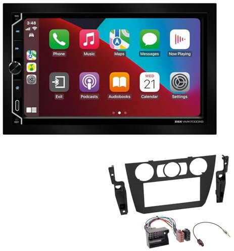 ESX VMX700DAB 2-DIN Autoradio kompatibel mit Wireless Apple CarPlay Android Auto Bluetooth DAB+ passend für BMW 3er 2005-2013 manuelle Klima ohne Canbus