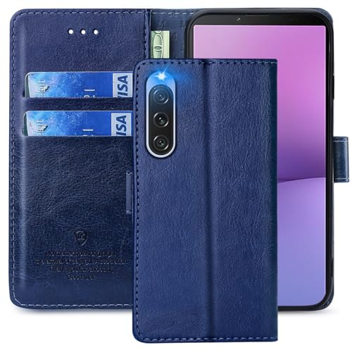 FMPCUON Hülle für Sony Xperia 10 V Handyhülle [Standfunktion] [Kartenfach] [Magnetverschluss] Tasche Flip Case Schutzhülle lederhülle klapphülle für Sony Xperia 10 V Blau