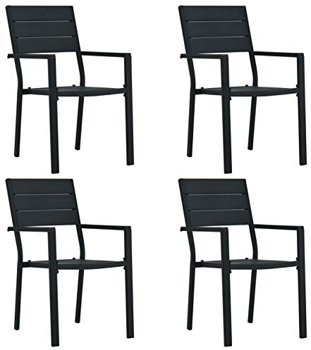 Buzaza Gartenstühle 4 STK. Schwarz HDPE Holz-Optik Outdoor Chair Hochlehner Gartenstuhl Klappstuhl Aus Holz