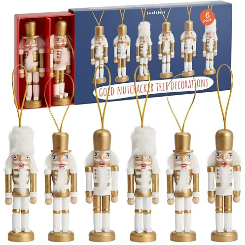THE TWIDDLERS - 6 Ornements de Noël en Bois doré, 10 cm - Décorations à Suspendre dans l'arbre avec des Motifs de Noël Traditionnels et festifs avec des pièces Mobiles