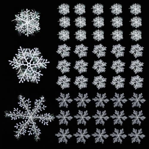 90 Fiocchi di Neve Natale, 11/8/6 cm Fiocchi Neve in Plastica Decorazione per L'albero di Natale Natale Fiocchi Neve Decorativi da Appendere Ornamenti Pendenti Pendenti per Decorazioni Natalizie