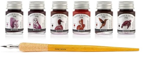 Octopus Write and Draw Ink Set Desert, Schreib- und Zeichentusche, 6 x 10 ml mit Schreibfeder