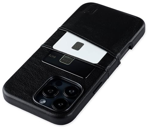 Dockem Card Case V2 for iPhone 16 Pro Max with Camera Control Cutout, Built-in Metal Plate & 2 Card Holder Pockets: M2 Exec Premium Synthetic Leather Wallet Case (Black)