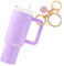 DAJISI Cute Keyring, Mini Cup Keychains Designed for Stanley Cup Tiny Cup Key Rings with Flower Charm Keychain Accessories for Women Girls Handbags Backpacks（Purple）