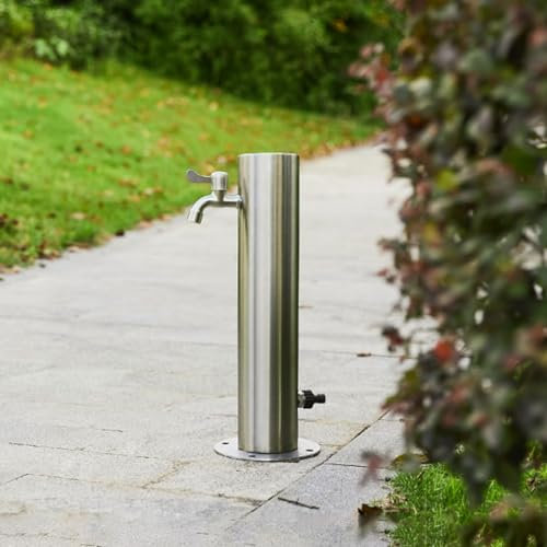 Fontana da Giardino, for Esterno, Fontanella a Colonna Moderna, Colonna d'Acqua da Giardino 50/80 cm Acciaio Inox Rotonda