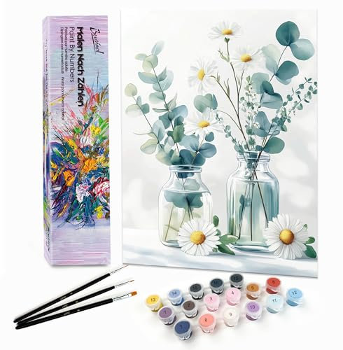 Bougimal Peinture par Numéro Adulte Paysages avec Pinceaux et Acryliques Bricolage Peintures Kits, pour la Décoration Intérieure maison, Fleurs colorées 9, 28x35cm(Sans Cadre)