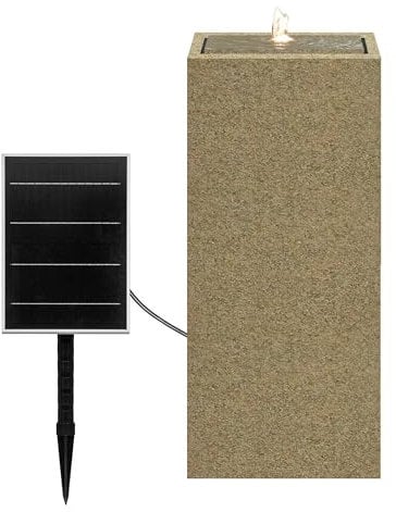 Dehner Solarbrunnen Glonn, Solarbrunnen frostbeständig, Brunnen für Außen, mit LED Beleuchtung, ca. 90 x 35 x 35 cm, Polyethylen, braun