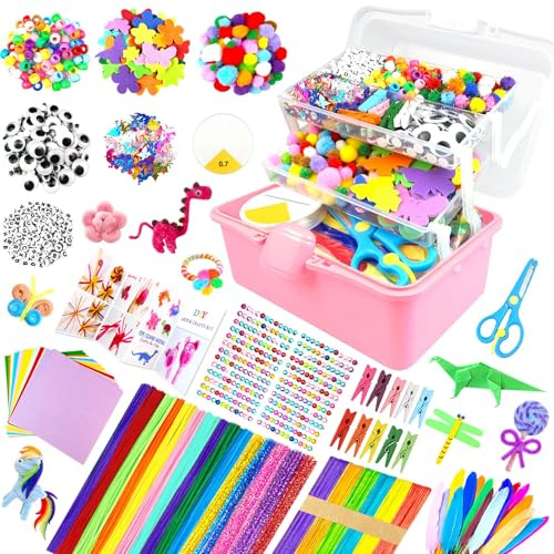ZEIZHUBN 3000 Stück Bastelset Kinder DIY Bastelkoffer Kinder Basteln Alle in Bastelbox Bastelmaterial Pfeifenreiniger Scrapbooking Spielzeug Bastelbedarf für Mädchen Jungen 4 5 6 7 8 Jahre Geschenke