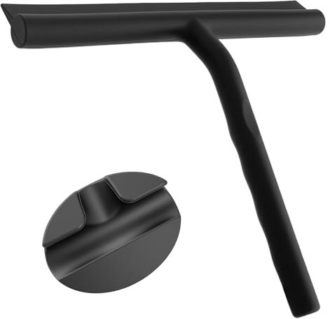CNMTCCO Duschabzieher,21 cm Abzieher Dusche mit Magnet-Halterung Ohne Bohren, Selbstklebend für Badezimmer, Fliesen, Spiegel, Fenster (Schwarz)
