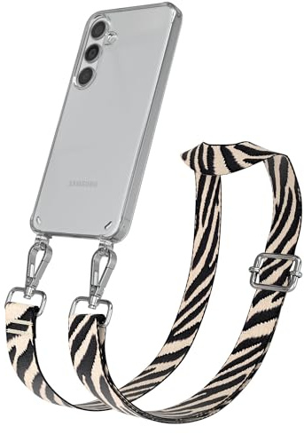 EAZY CASE Handykette - Verstellbares Taschenband kompatibel mit Galaxy S24, Schulterriemen, Handykordel mit Silikon Hülle, Umhängetasche, Zebra - Schwarz Beige Silber