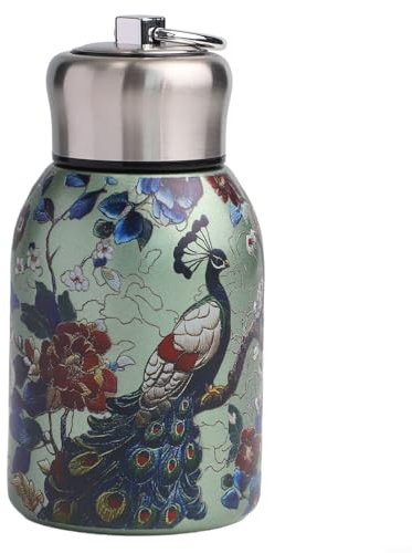 Botella de agua de acero inoxidable aislada al vacío de 300 ml, termo de viaje de doble pared, recipiente para bebidas frías y calientes con anillo de transporte, botella de agua para camping