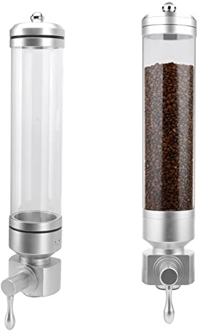 Dioche Wall Mounted Cereal Dispenser, Coffee Beans Storage Dispenser for Sugar Rice, Transparent Grain Storage Container with Round Tank (Silver)