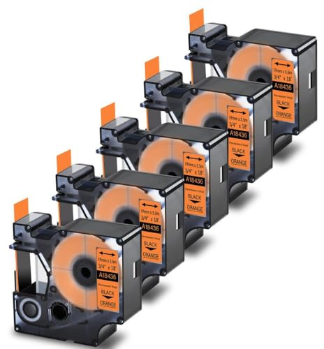 MCUXMVUMI 5 Pack 19mm schwarz auf Orange -Etiketten 18436 kompatibel mit ILP 219 5000 5200 Etikettendruckerbänder