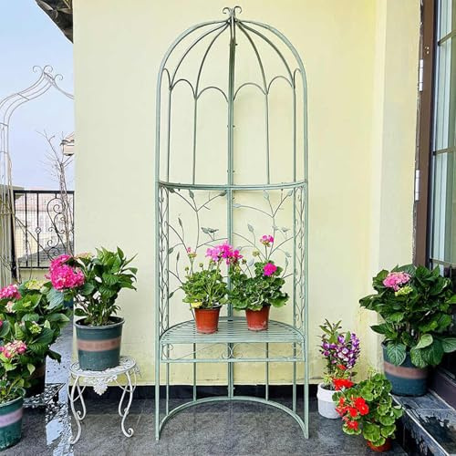 Dexinhdh Trellis De Jardin en Métal, Pergola Extérieure en Métal avec Treillage Et Base, Design Ajouré, Arche Décorative Rustique en Fer pour Plantes Grimpantes, Fleurs Et Légumes(Green)