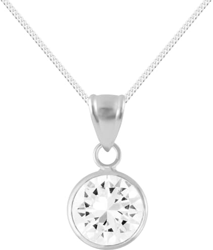 Löb 925 Silber Halskette Zirkonia Stein Anhänger Rund Solitär Tropfen Damen Kette Steinanhänger Strass Glitzer Tropfenanhänger Brautschmuck weiß