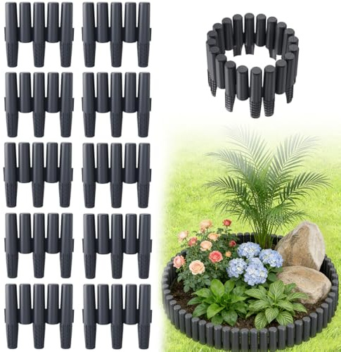 JRUKM Rasenkante Kunststoff 2,8m Holzoptik Beetumrandung Beeteinfassung UV- & Frostfest Beetbegrenzung Garten für Blumenbeet, 10 Stück Anthrazit Beetzaun