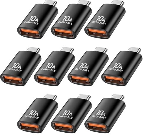 KAYQINHO USB C to USB Adapter(10 Pack), USB C Male to USB A Female OTG Adapter High Speed Data Transfer for iPhone 17/16 Pro Max, iPad, iMac, MacBook Pro, Dell XPS and More Type C.