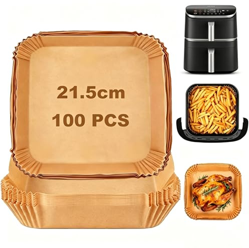 100 Stück Backpapier für HeißLuftfritteuse, 21,5cm Airfryer Backpapier für COSORI Turbo Tower Pro Smart Airfryer 10,8L, HeißLuftfritteuse Zubehör für Cosori Airfryer CAF-DC601-KEU & CAF-DC112-ADE