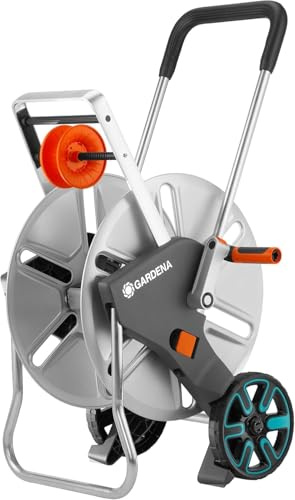 Gardena Schlauchwagen CleverRoll L Easy Metall Schlauchführung bis 100m, Gartenschlauch Wagen mit Rädern, Kick & Stand, Schlauchtrommel Schlauchaufroller mit Kurbel, knickfrei, platzsparend
