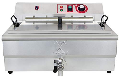 Beeketal 'BWF-200P' Profi Gastronomie Kaltzonen Fritteuse/Fettbackgerät mit seitlichem Abtropfgitter (20l Volumen für max. 14l Öl) Edelstahl Gastro Friteuse mit Doppelheizspirale und Fettablaufhahn