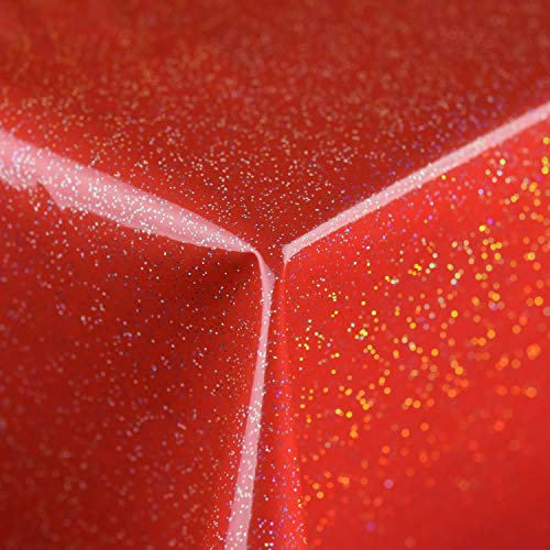 TheFabricTrade Wipe Clean PVC Tablecloth Vinyl Oilcloth Kitchen Table Cover Protector - Bright Red Glitter Sparkly (100 x 140cm)
