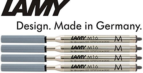 LAMY M16 4er Set Kugelschreiber-Großraummine aus Metall - Original Ersatzmine für alle Lamy Kugelschreiber Modelle - dokumentenecht - Strichbreite Mittel in Tintenfarbe schwarz