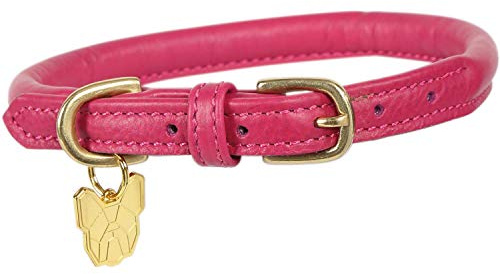 Shires Rolled Leather Dog Collar Large Pink